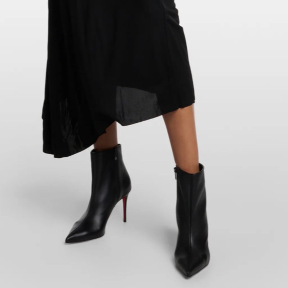 CHRISTIAN LOUBOUTIN SPORTY KATE BOOTY 85 BLACK LEATHER ANKLE BOOT ZIPPER SZ 39 - Picture 14 of 16
